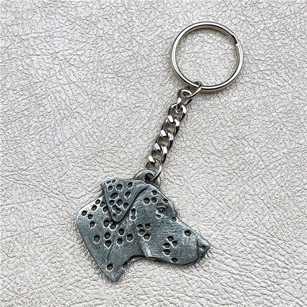 VINTAGE DALMATIAN DOG HEAD PEWTER KEYCHAIN