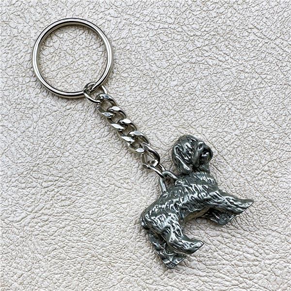 VINTAGE PEWTER CURLY HAIR SHAGGY DOG KEYCHAIN