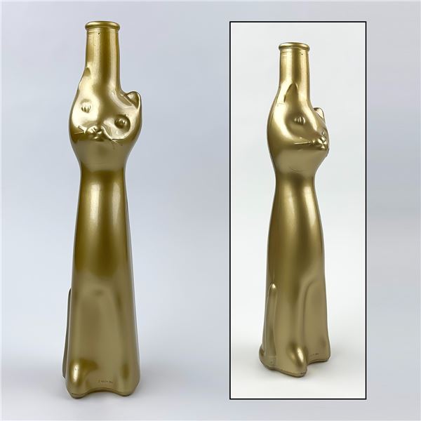 COLLECTIBLE HAPPY CAT EMPTY GLASS WINE BOTTLE