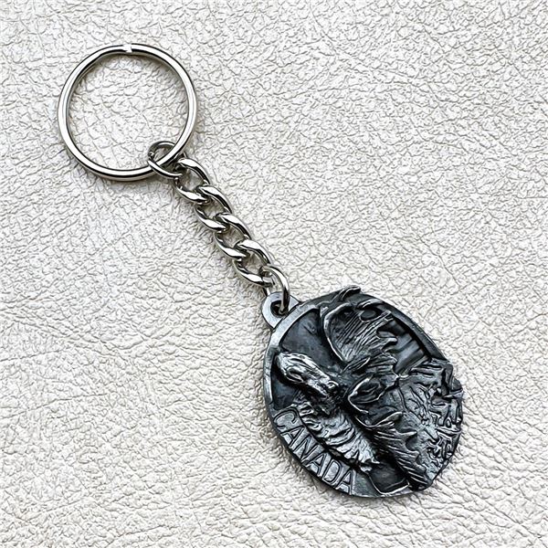 VINTAGE PEWTER CANADA MOOSE RELIEF KEYCHAIN