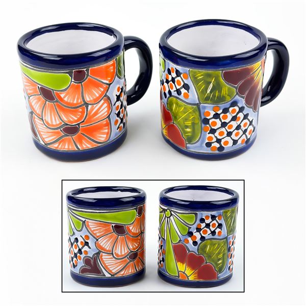 2 MEXICAN TALAVERA POTTERY CERAMIC COFFEE MUGS