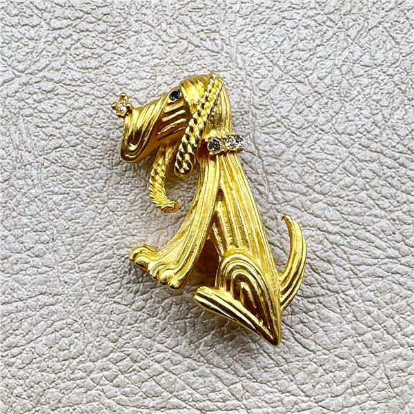 VINTAGE GOLD TONE CRYSTAL COLLAR DOG BROOCH PIN