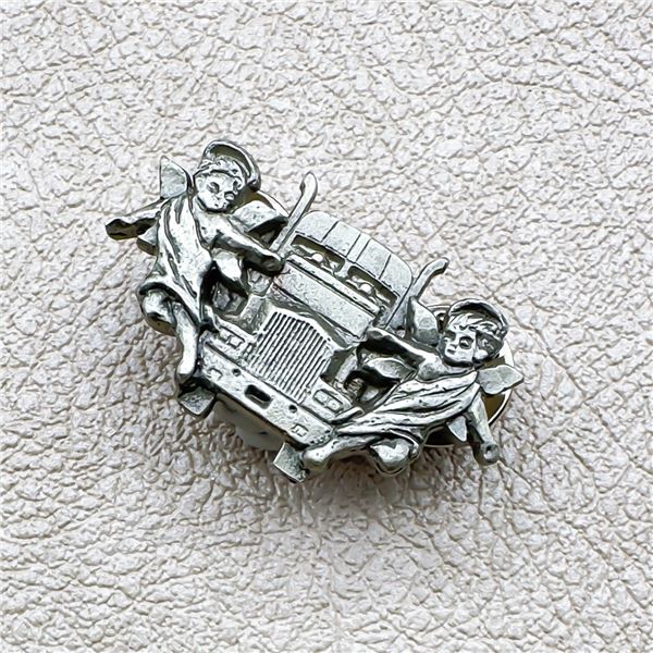 VINTAGE PEWTER CHERUBS AND SEMI TRUCK LAPEL PIN