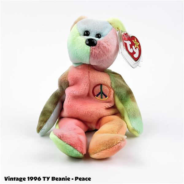 VINTAGE TY BEANIE BABY PEACE THE BEAR PLUSH TOY