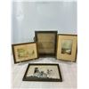 Image 1 : Group of 4 vintage frames - watercolors, silhouette print & empty frame