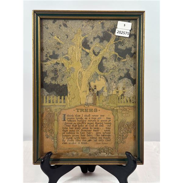 Antique Buzza-style 'Trees' framed motto print - Joyce Kilmer poem