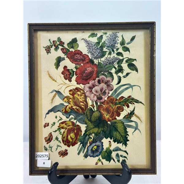 Vintage floral bouquet print in carved gilt frame