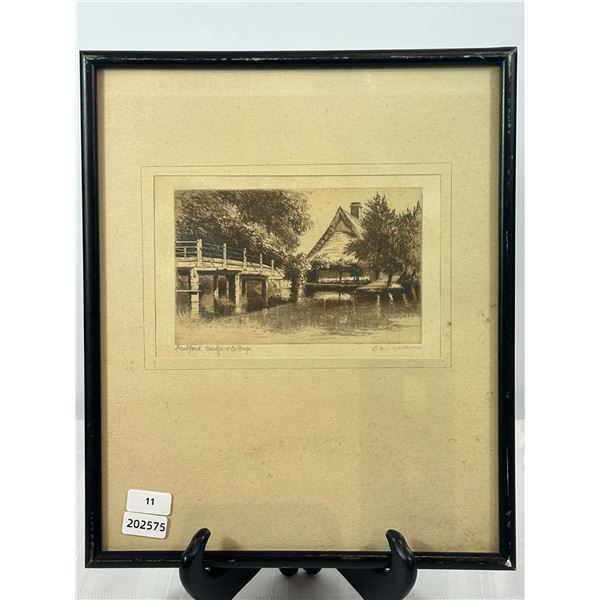 Antique Etching 'Flatford Bridge & Cottage' – Pencil Signed