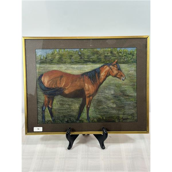 Original Pastel Drawing of a Bay Horse in a Meadow
