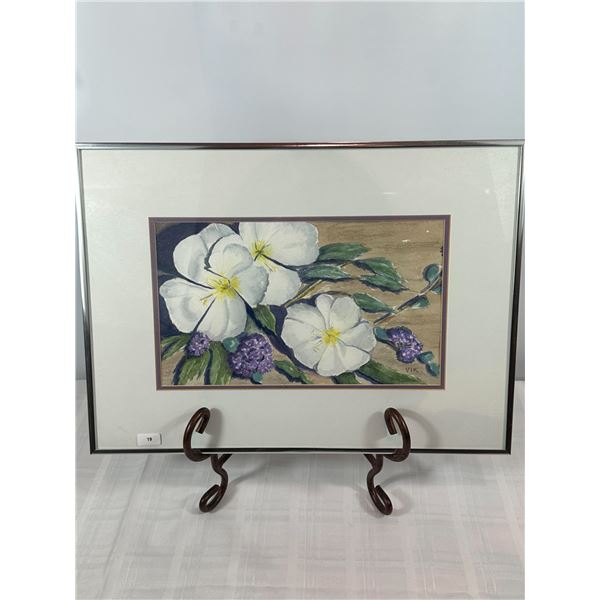 Original Watercolor of White Roses & Purple Hydrangea – Signed Vik