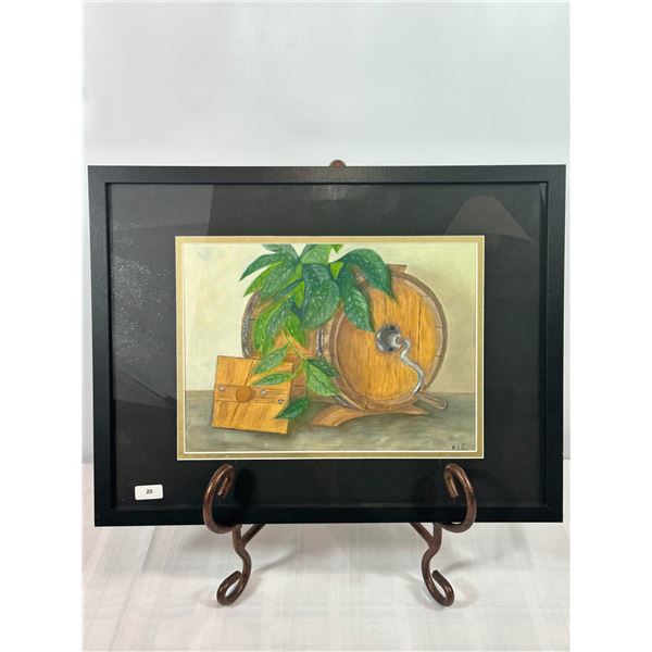 Original Oil Painting of a Butter Churn Still Life – Signed Vik