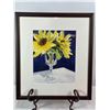 Image 1 : W. Vik Original Watercolor — Sunflowers in Crystal Goblet, Framed