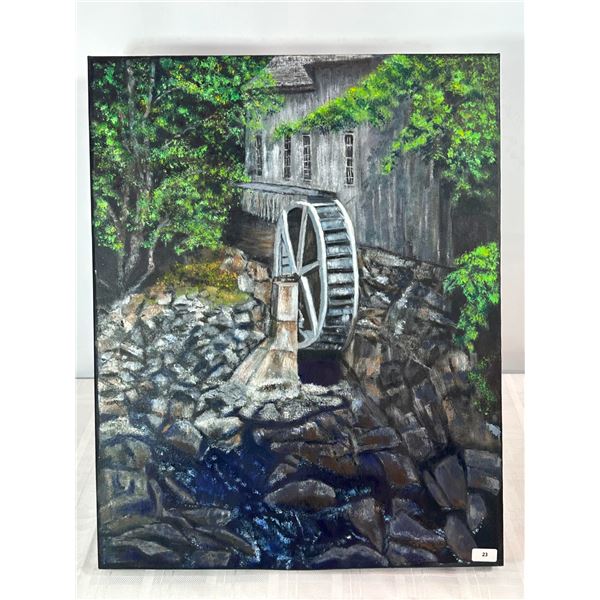 Original Acrylic on Canvas — Old Stone Mill with Waterwheel