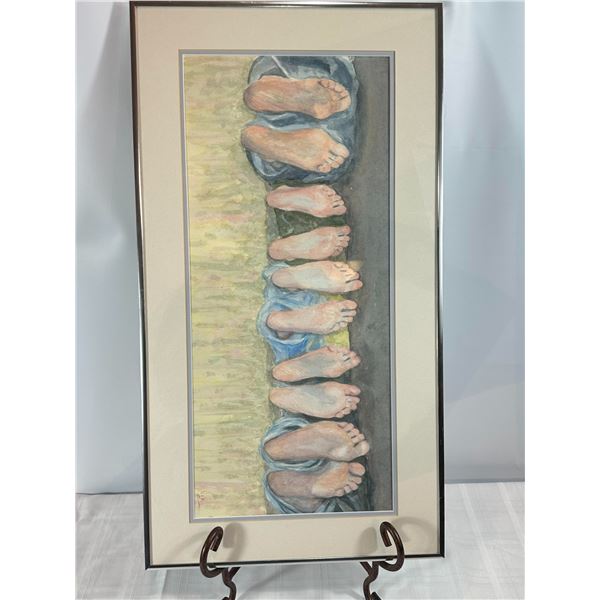 Vik Original Watercolor — "Bare Feet" Family Portrait, Framed