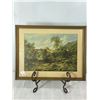 Image 1 : Framed Vintage Print — English Pastoral River & Stone Bridge Scene