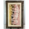 Image 1 : Vik Original Watercolor — Row of Piglets at the Trough, Barnwood Frame