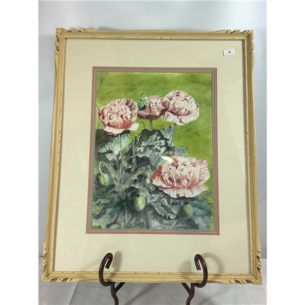 Original Watercolor — Pink Oriental Poppies, Signed Vik