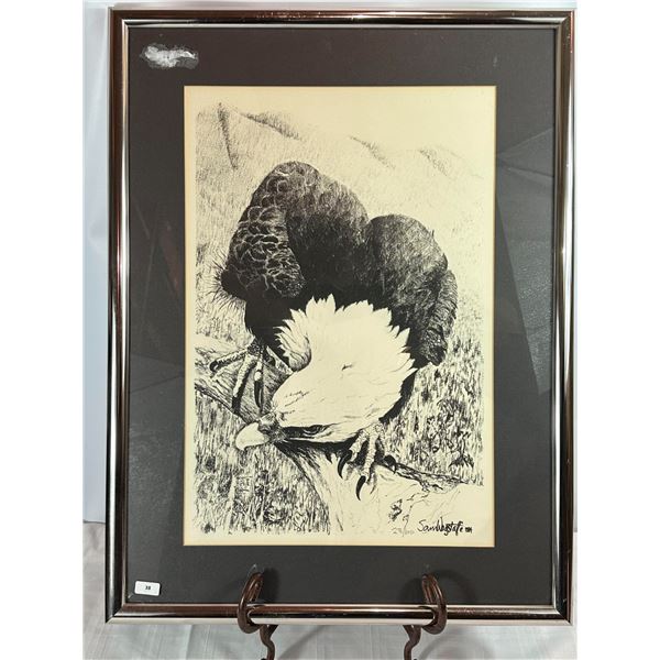 Signed Limited Edition Lithograph — Bald Eagle on Perch by Sam Wagstaffe, 23/100