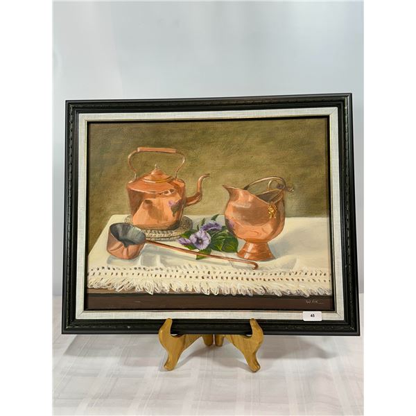 W. Vik Original Oil — Copper Kettle & Pitcher Still Life