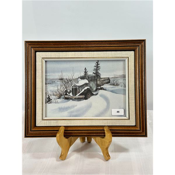 Original Watercolor — Vintage Truck in Snowdrifts