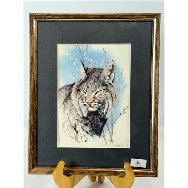 Original Watercolor — Bobcat with Pussy Willows by Randy Fehr