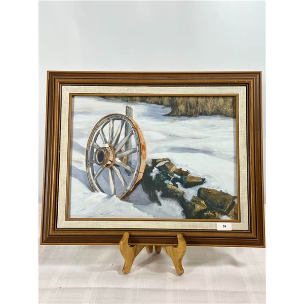 Original Oil Painting — Wagon Wheel in Snow by W. Vik