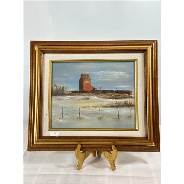 Framed Original Oil – Prairie Grain Elevator by W. Vik
