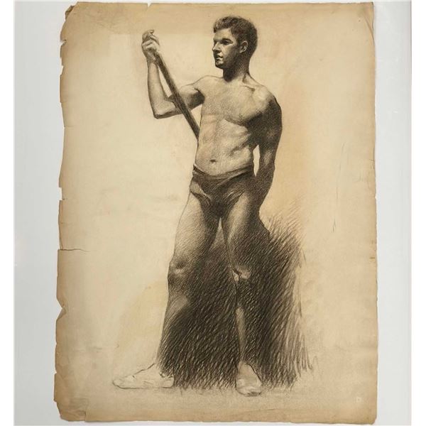 Angelo Comolli (Italian, 1863-1949), Male Nude Study with Staff, ca. 1911-1913