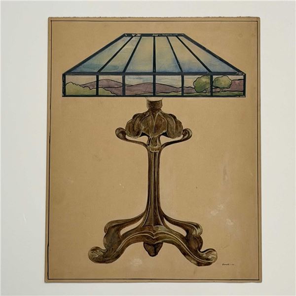 Angelo Comolli (Italian, 1863-1949), Art Nouveau Table Lamp Design, Watercolor and Ink, 1911