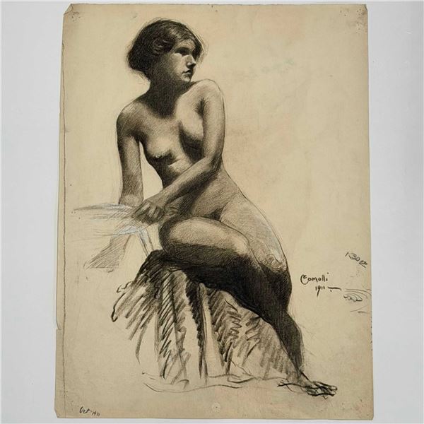 Angelo Comolli (Italian, 1863-1949), Seated Female Nude, 1911