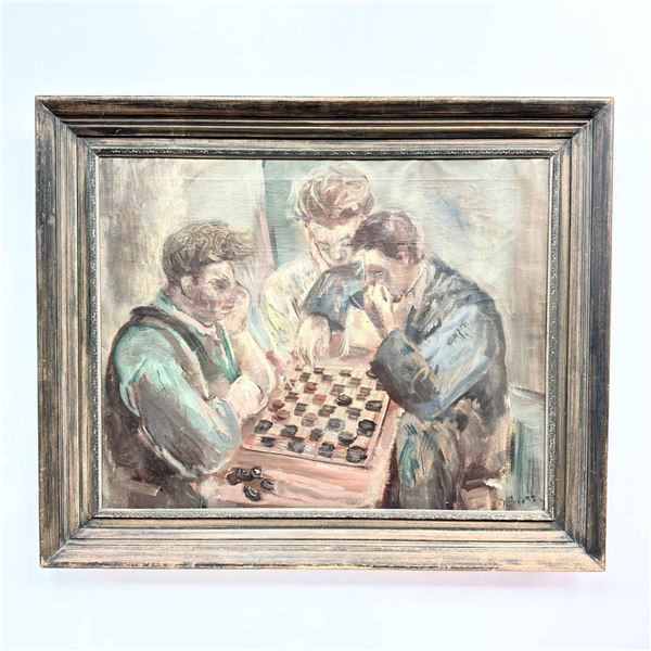 Maurice Sievan (American, 1898-1981) Checkers Game Watercolor on Canvas