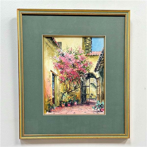 Signed Watercolor and Ink, Patio Colonial (Ciudad de Salta - Argentina)