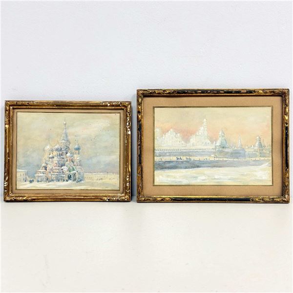 2pc Leon Schapochnikoff (Russian, 1882â€"1961), Moscow Winter Landscapes