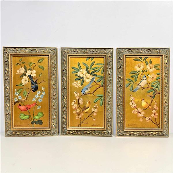 3pc Signed E. Garcia Mata, Chinoiserie Avian and Floral Studies