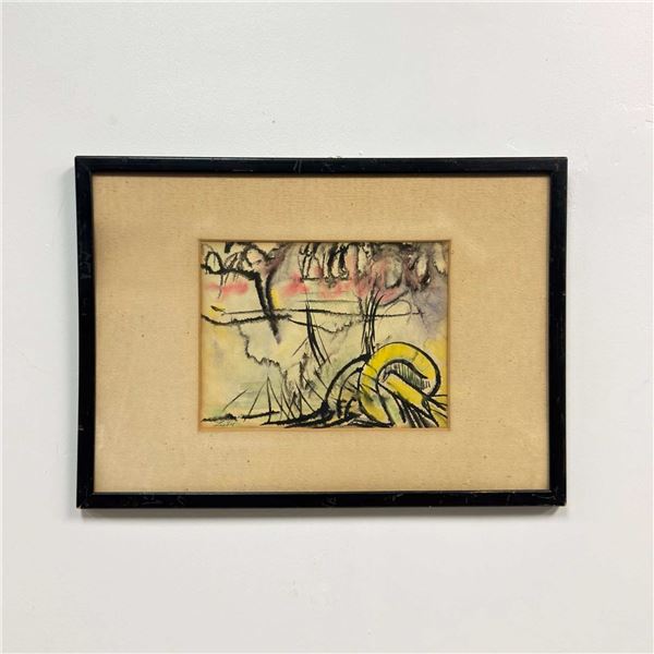 Abstract Watercolor and Ink on Paper, Signed Lieber