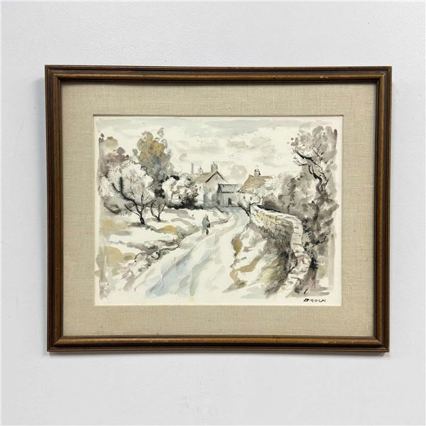 Frank Tregarthen "Brock" Brokenshaw (American, 1912-2004) Framed Village Landscape Watercolor on Pap