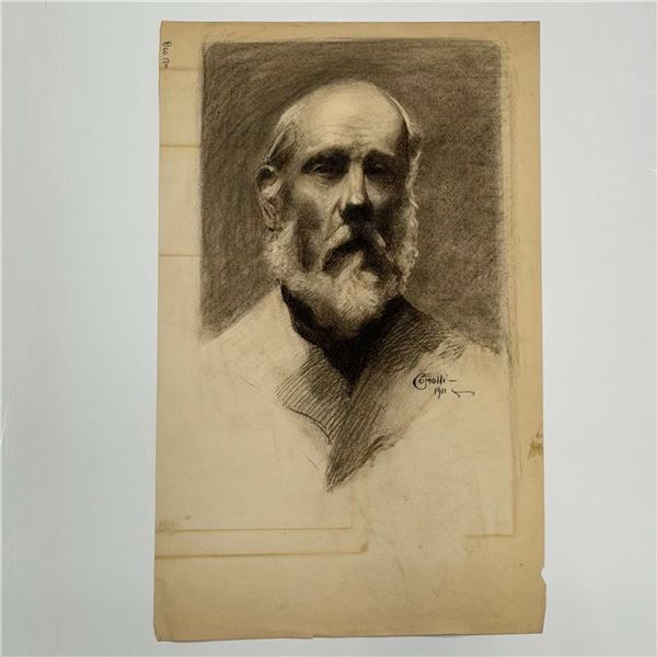 Angelo Comolli (Italian, 1863-1949), Charcoal Portrait of a Bearded Man, 1911