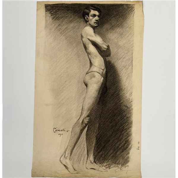 Angelo Comolli (Italian, 1863-1949), Academic Male Nude Study, 1911