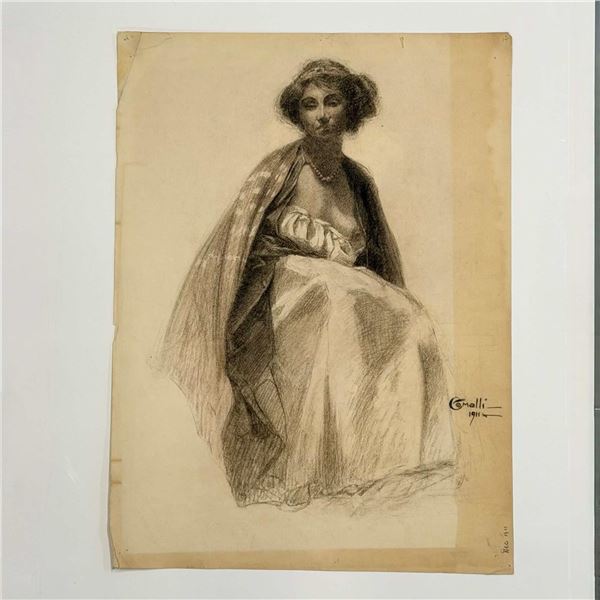 Angelo Comolli (Italian, 1863-1949), Female Figurative Drawing, 1911