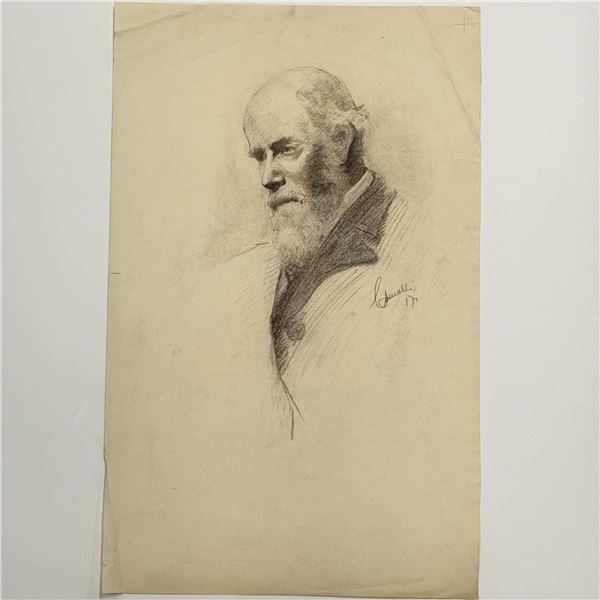 Angelo Comolli (Italian, 1863-1949), Portrait of an Elderly Man, Graphite and Charcoal Drawing