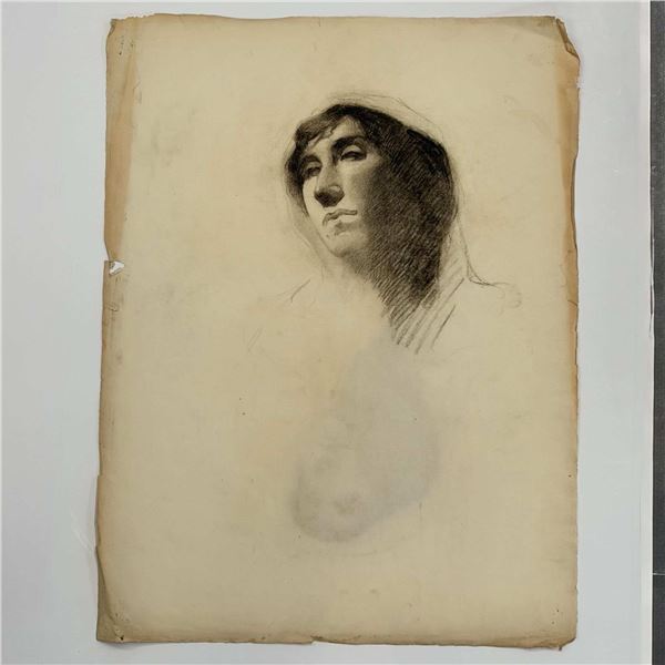 Angelo Comolli (Italian, 1863-1949), Portrait Study of a Woman, Charcoal on Paper, ca. 1911-1913