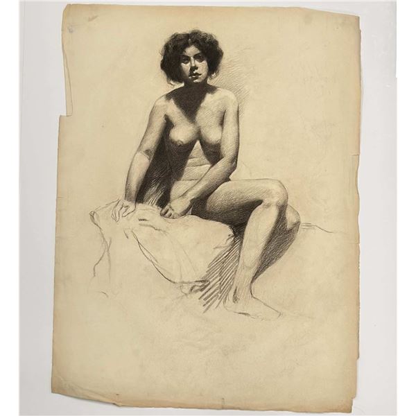 Angelo Comolli (Italian, 1863-1949), Seated Female Nude Academic Study