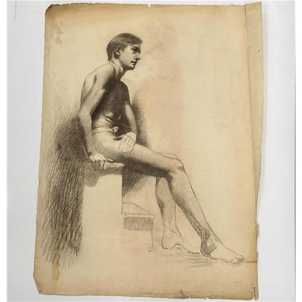 Angelo Comolli (Italian, 1863-1949), Seated Male Nude Figure Study