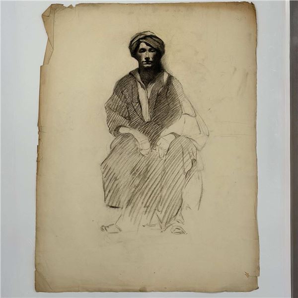 Angelo Comolli (Italian, 1863-1949), Seated Man in North African Attire, Academic Drawing, ca. 1911-
