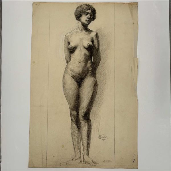 Angelo Comolli (Italian, 1863-1949), Standing Female Nude, Eric Pape School of Art, 1911