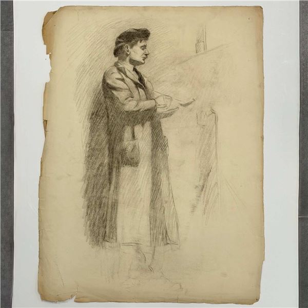 Angelo Comolli (Italian, 1863-1949), Study of an Artist at Work, Graphite on Paper