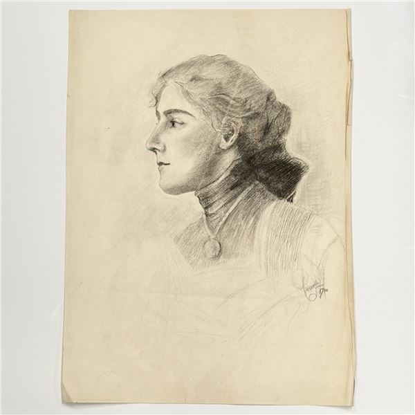 Angelo Comolli, Profile Portrait of a Woman, Graphite Drawing