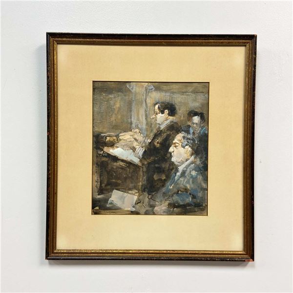 Hank Virgona (American, 1929-2019), Courtroom Scene, Mixed Media on Paper