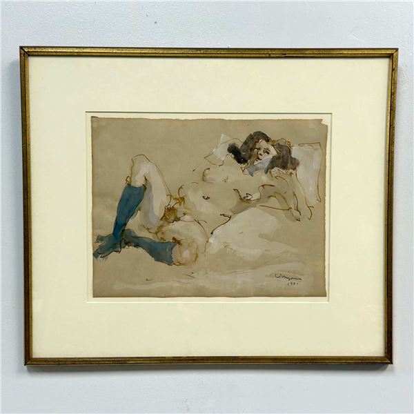 Hank Virgona (American, 1929-2019), Reclining Nude with Blue Stockings, 1981