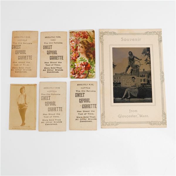 7pc Souvenir Card and Cigarette Cards, Sweet Caporal and W. Duke Sons and Co.